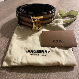Burberry Women’s Belt with Gold Monogram Buckle